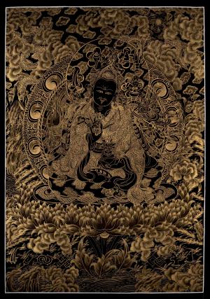 Guru Rinpoche Padmasambhava 24k Gold Traditional Buddhist Handmade Thangka